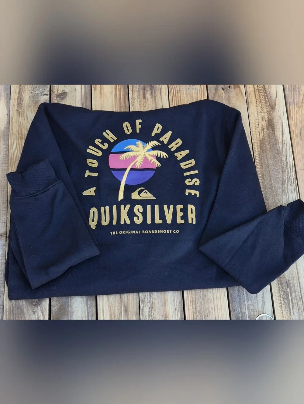Quiksilver Black Hoodie with Yellow & Pink Tropical Graphic